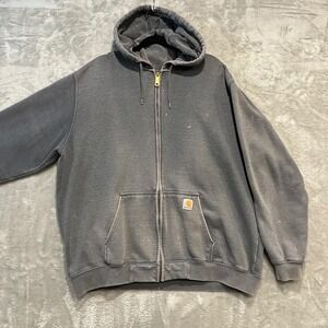 Carhartt Zip Hoodie Mens 2XL Gray Original Fit‎ Workwear Distressed Heavyweight